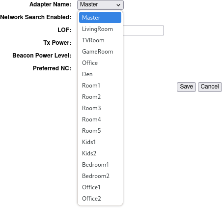 Capture d’écran de l’interface montrant les options disponibles pour le paramètre « Adapter Name »