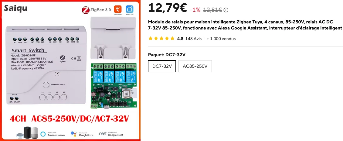 Capture d’écran du produit sur Aliexpress