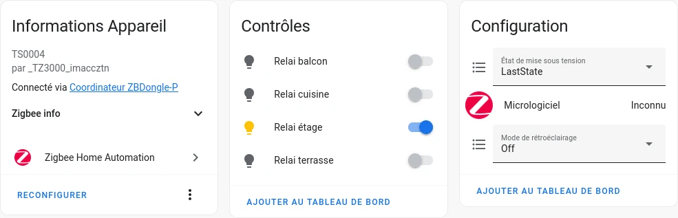 Capture d’écran du boîtier remontant dans Home assistant
